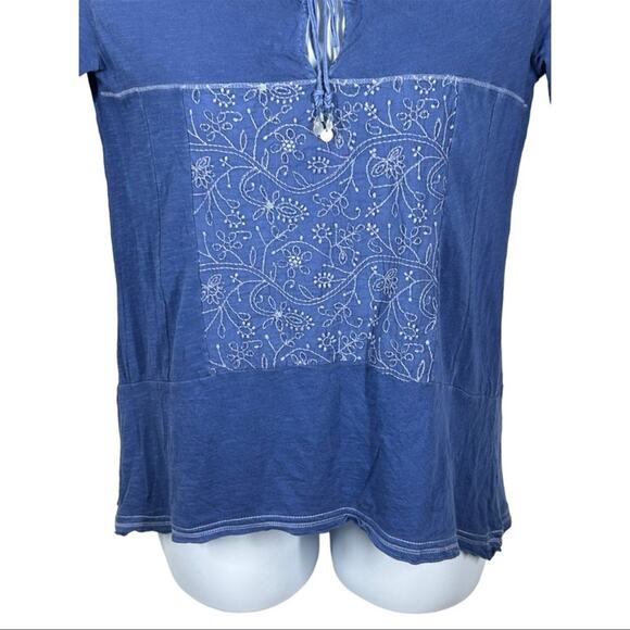 American Eagle Boho Peasant Chambray Embroidered Top Casual Blouse Size Small - Picture 4 of 14